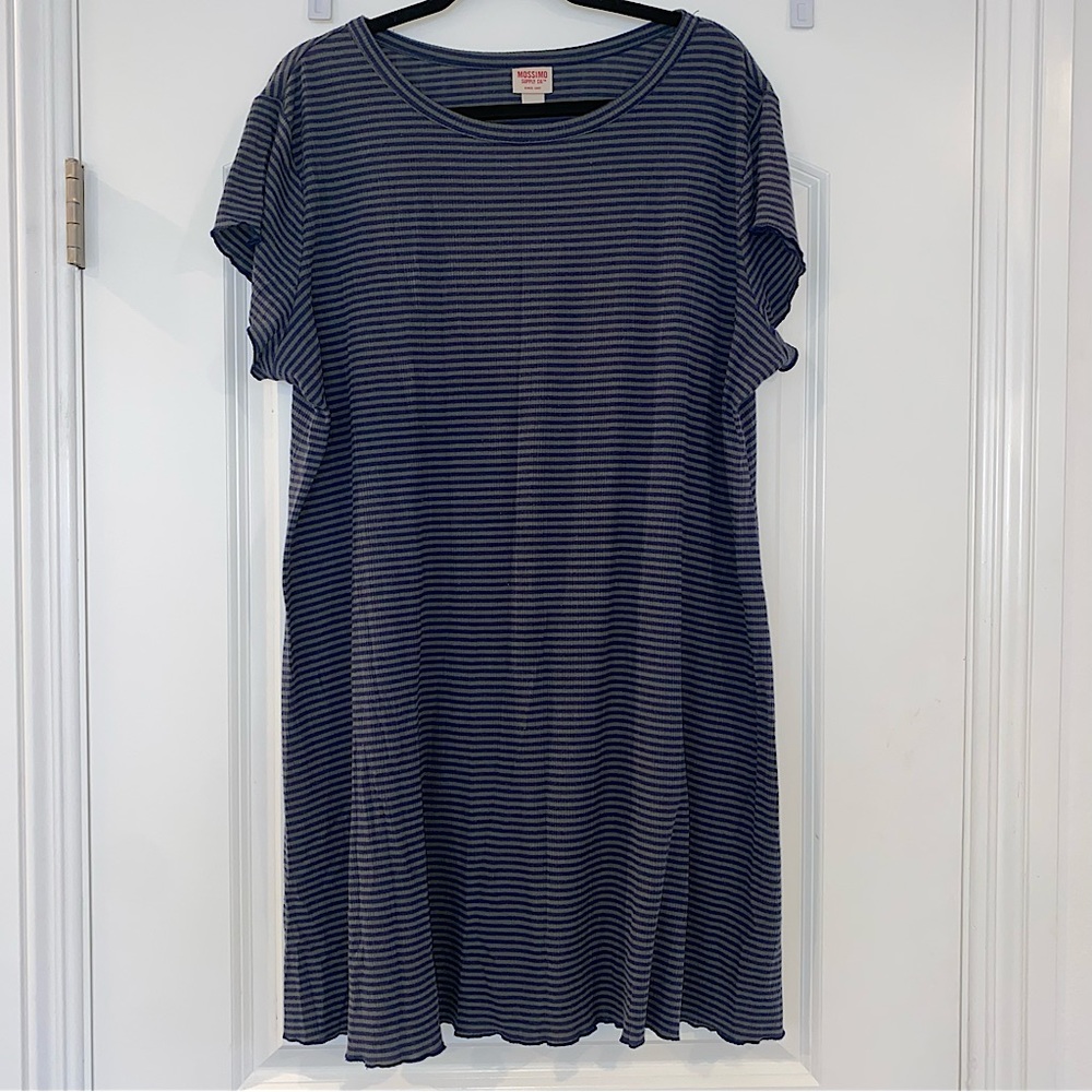 Green and Blue Striped Ribbed T-shirt Dress